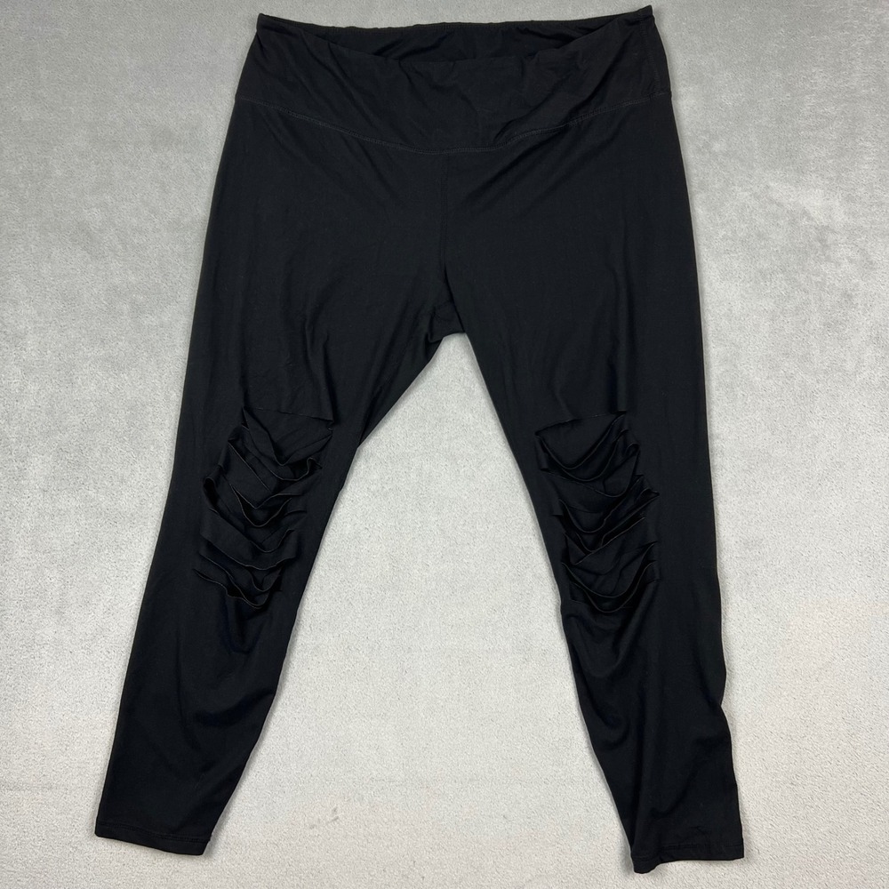 Black Laser Cut Shredded Knee High Rise Leggings 3X Distressed Stretch Goth Emo